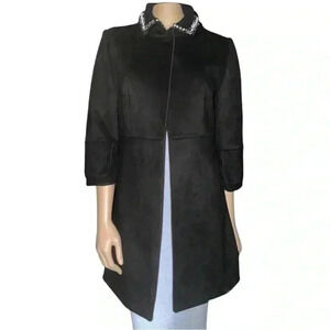 JAYLEY women’s Black Faux Suede Jacket with pearl embellishment size 12